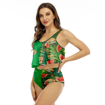 Half Side Sierra Nevada Watermelon Ruffled Vest Swimsuit - VinoVogue.com