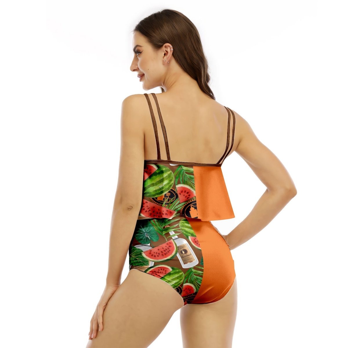 Half Side Tito's Watermelon Ruffled Vest Swimsuit - VinoVogue.com