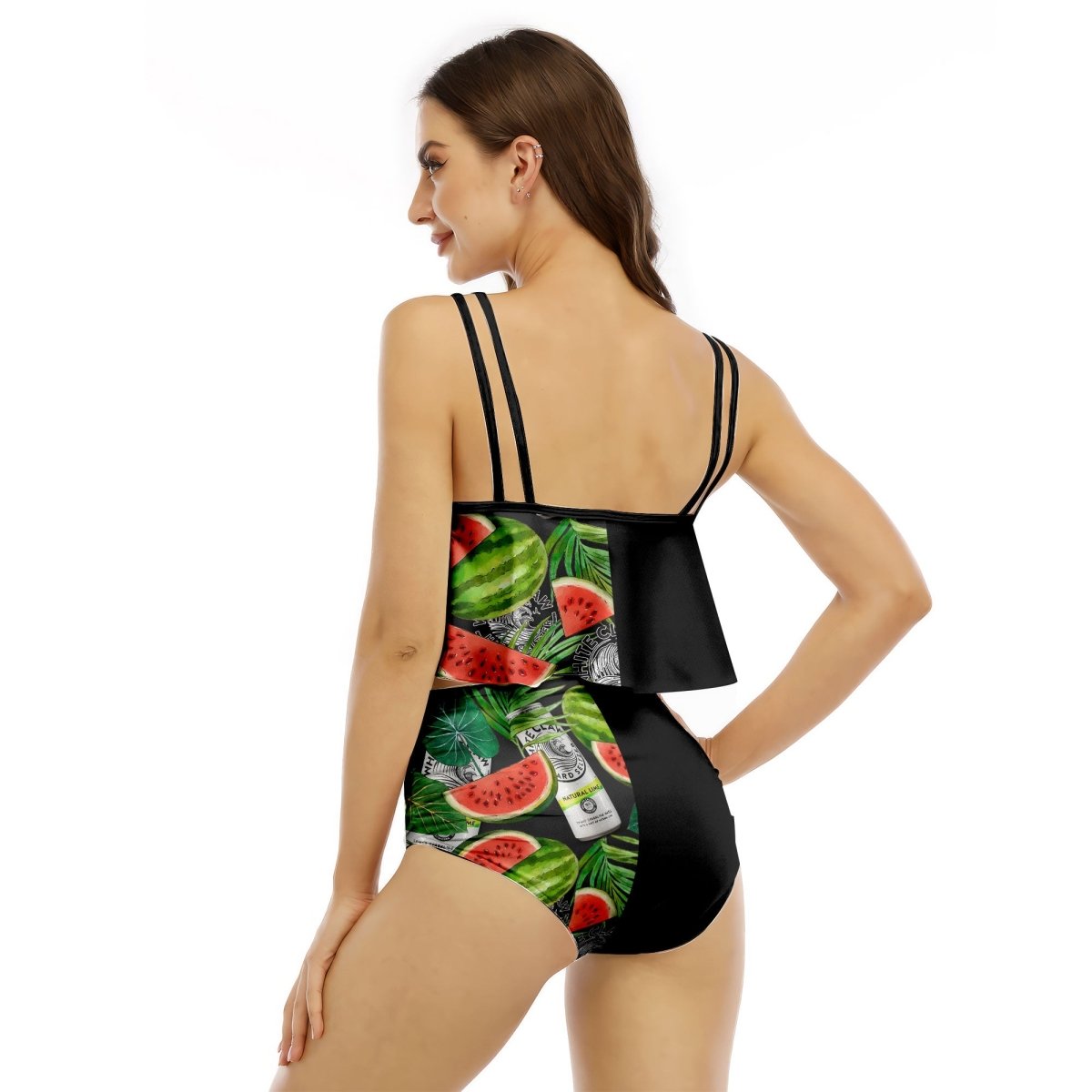 Half Side White Claw Watermelon Ruffled Vest Swimsuit - VinoVogue.com