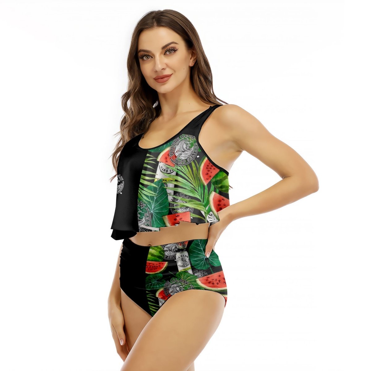 Half Side White Claw Watermelon Ruffled Vest Swimsuit - VinoVogue.com