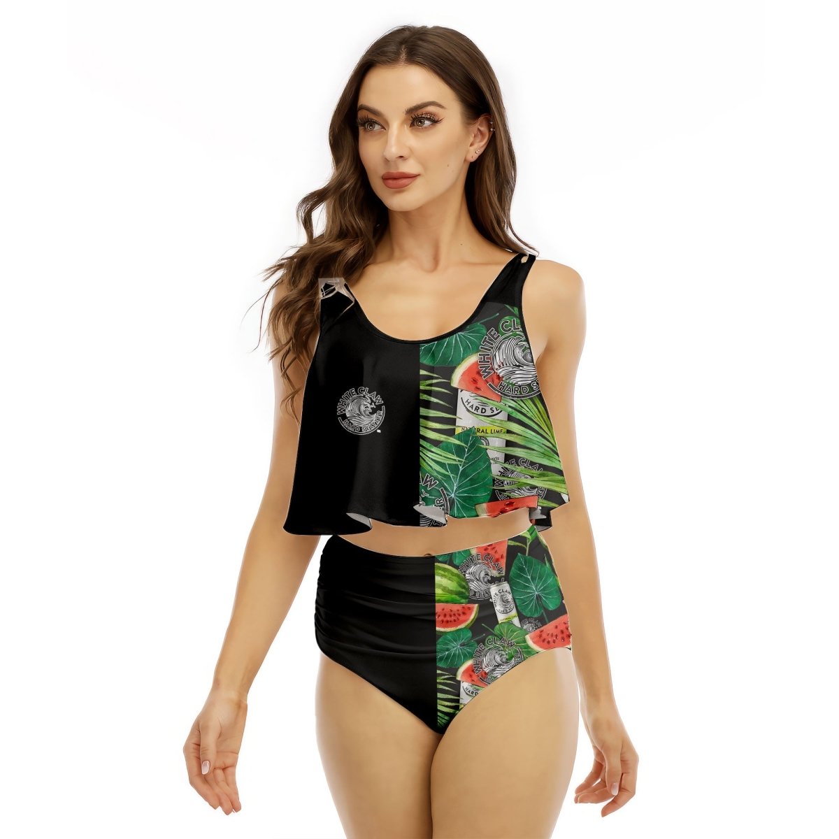 Half Side White Claw Watermelon Ruffled Vest Swimsuit - VinoVogue.com