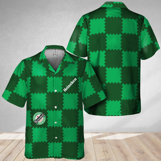 Gorgeous Gingham Heineken Hawaiian Shirt - VinoVogue.com