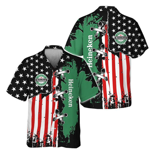 Heineken Patriotic Grunge Flag Hawaiian Shirt - VinoVogue.com
