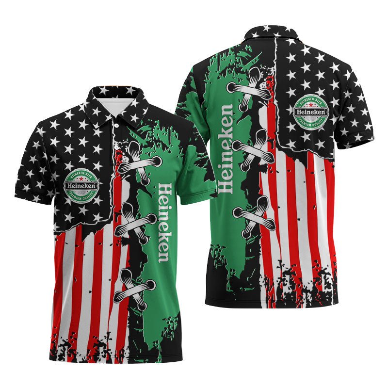 Heineken Patriotic Grunge Flag Polo Shirt - VinoVogue.com