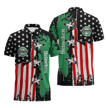 Heineken Patriotic Grunge Flag Polo Shirt - VinoVogue.com