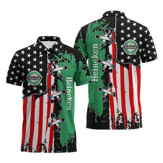 Heineken Patriotic Grunge Flag Polo Shirt - VinoVogue.com