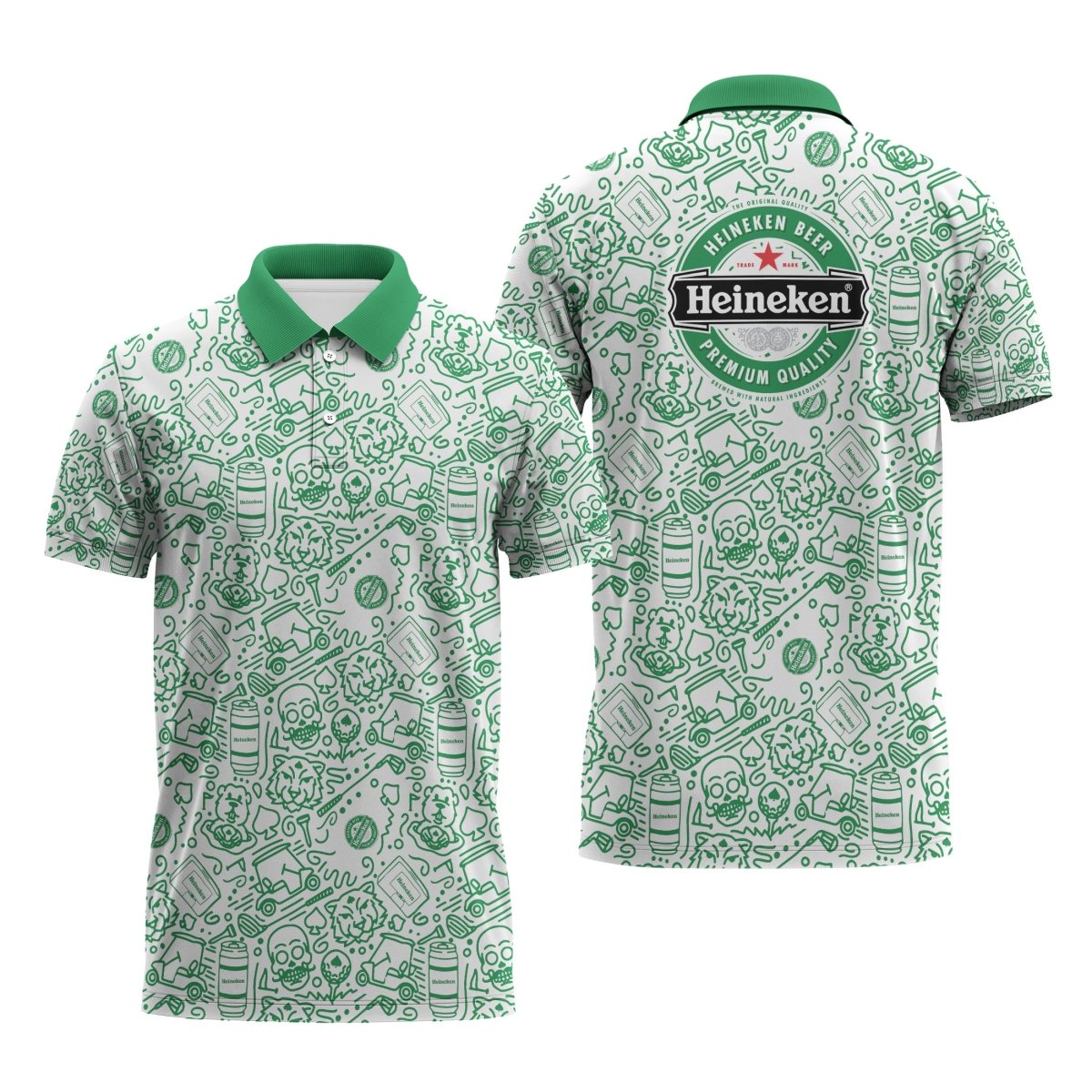 Heineken Summer Doodle Art Polo Shirt - VinoVogue.com