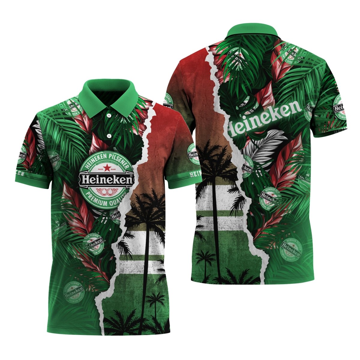 Heineken Tropical Torn Paper Polo Shirt - VinoVogue.com