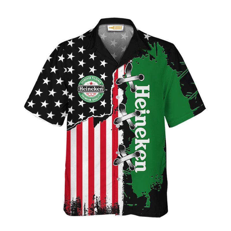 Heineken USA Flag Patriotic Hawaiian Shirt - VinoVogue.com