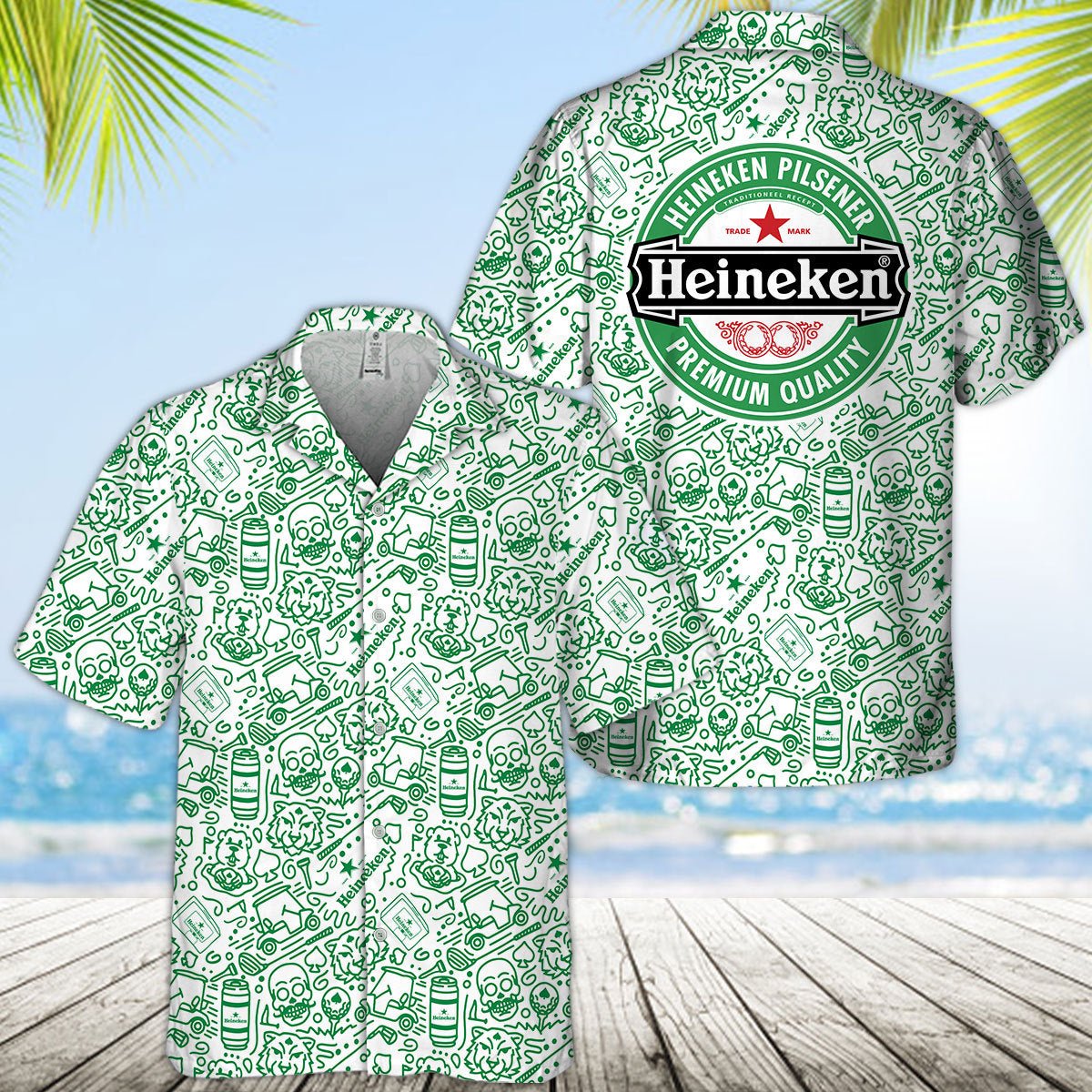 Heineken Summer Doodle Art Hawaiian Shirt - VinoVogue.com