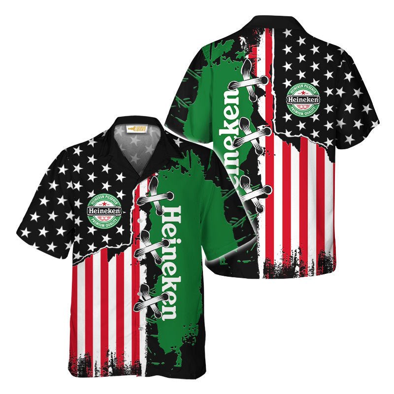 Heineken USA Flag Patriotic Hawaiian Shirt - VinoVogue.com