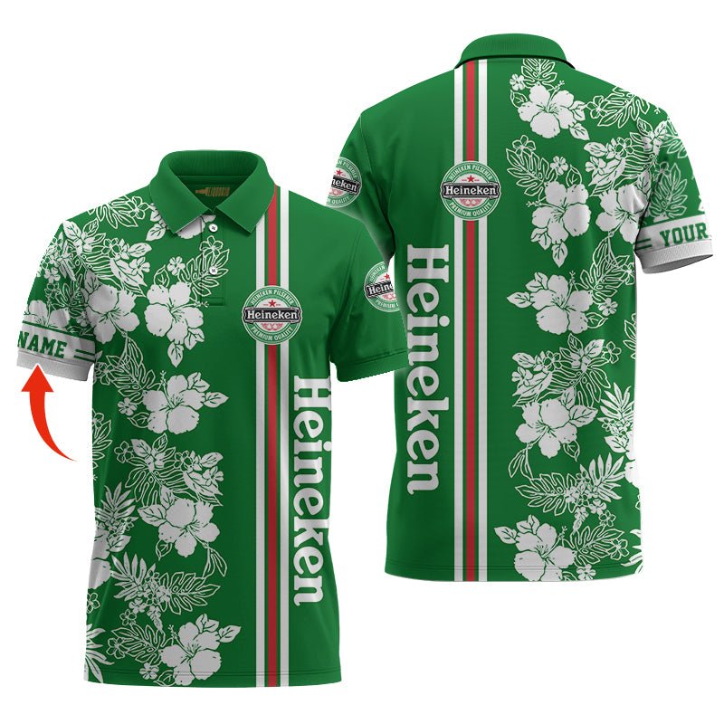 Personalized Heineken Collab Flower Polo Shirt - VinoVogue.com