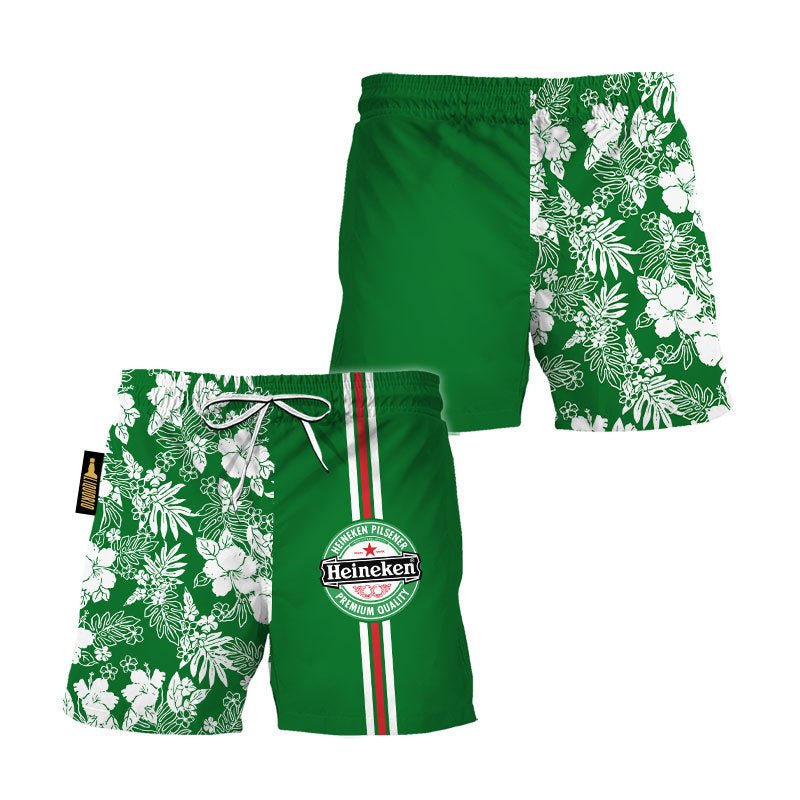 Heineken Flower Stripe Swim Trunks - VinoVogue.com