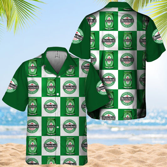 Heineken Gingham Hawaiian Shirt And Shorts Set - VinoVogue.com