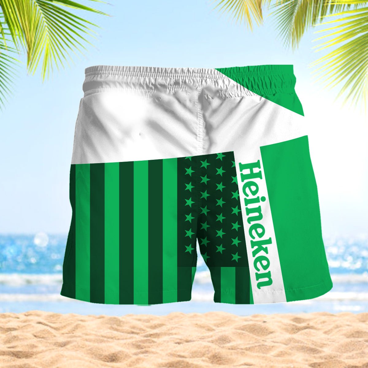 Heineken American Flag Pattern Swim Trunks - VinoVogue.com