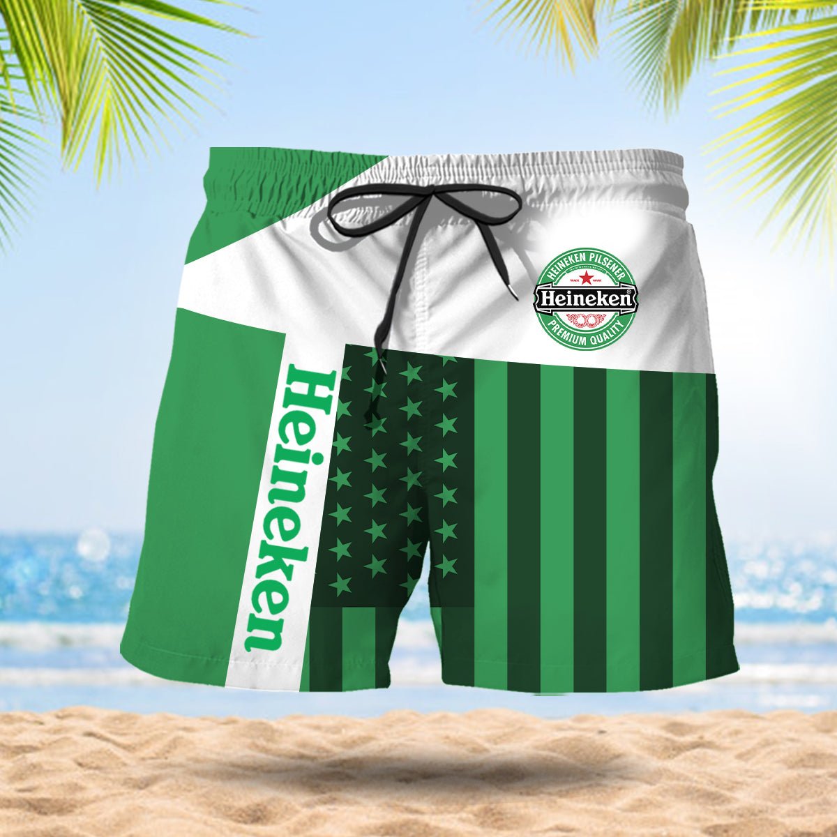 Heineken American Flag Pattern Swim Trunks - VinoVogue.com