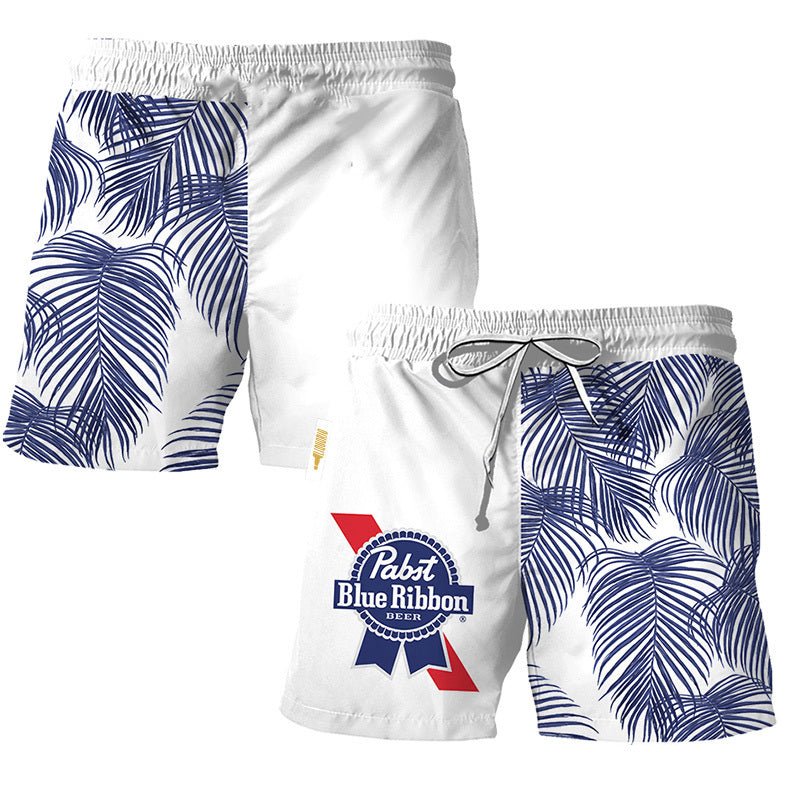 Pabst Blue Ribbon Tropical Fern Swim Trunks - VinoVogue.com