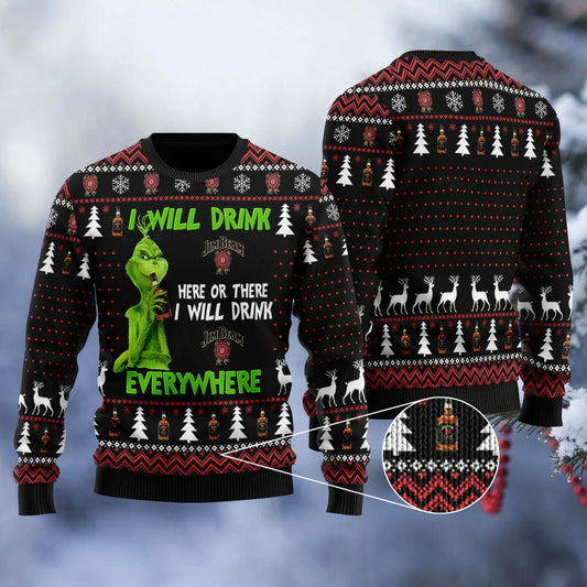 Jim Beam Grinch Will Drink Everywhere Ugly Sweater - VinoVogue.com