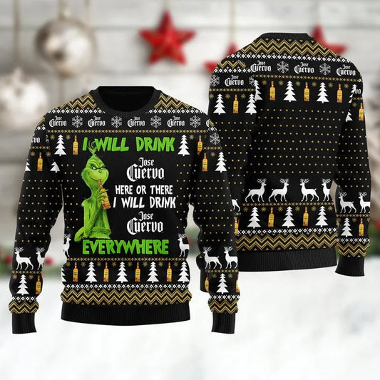 Jose Cuervo Grinch Will Drink Everywhere Ugly Sweater - VinoVogue.com