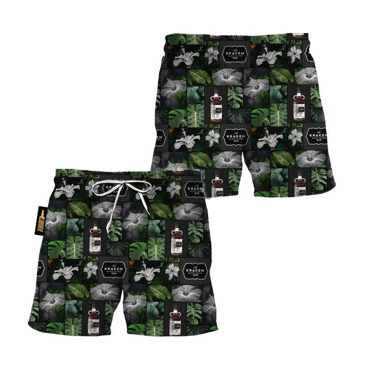 Kraken Rum Tropical Hibiscus Flower Swim Trunks - VinoVogue.com