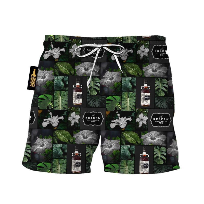 Kraken Rum Tropical Hibiscus Flower Swim Trunks - VinoVogue.com