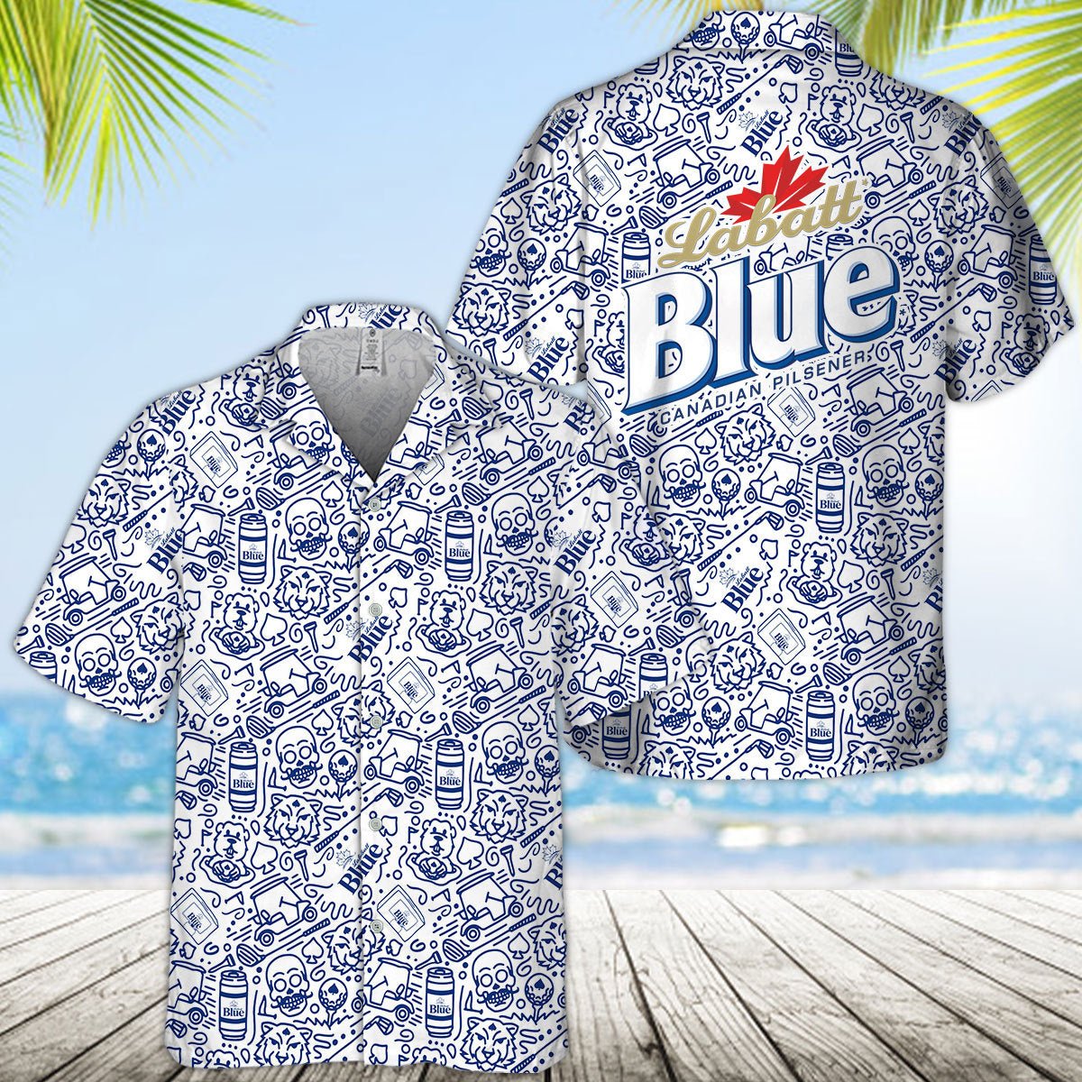 Labatt Blue Summer Doodle Art Hawaiian Shirt - VinoVogue.com