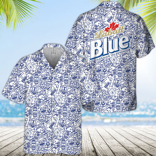 Labatt Blue Summer Doodle Art Hawaiian Shirt
