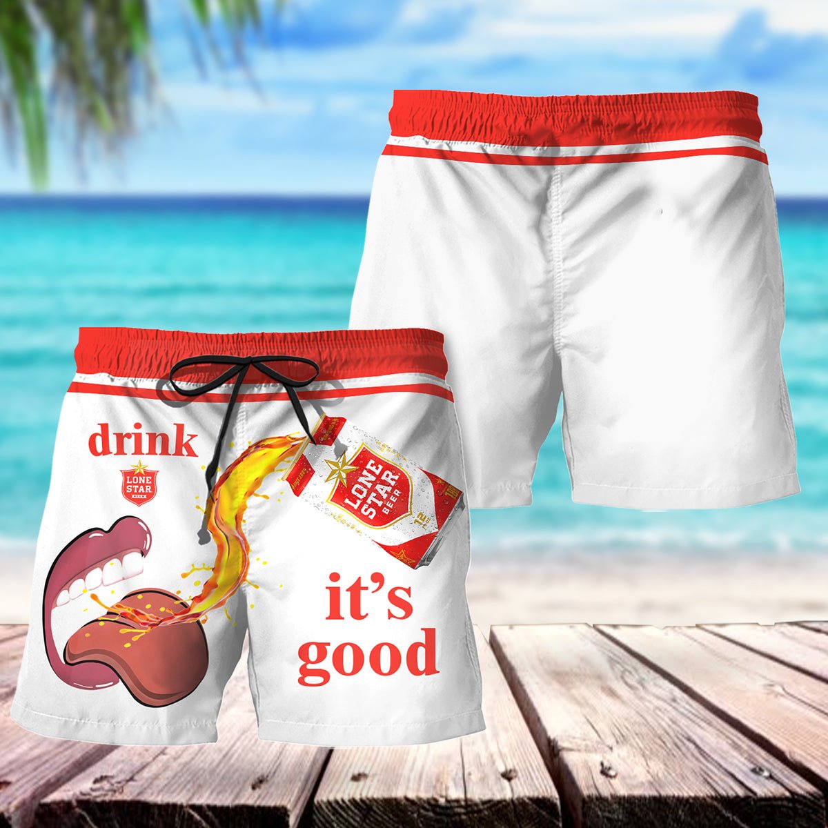 Drink Lone Star It's Good Swim Trunks - VinoVogue.com