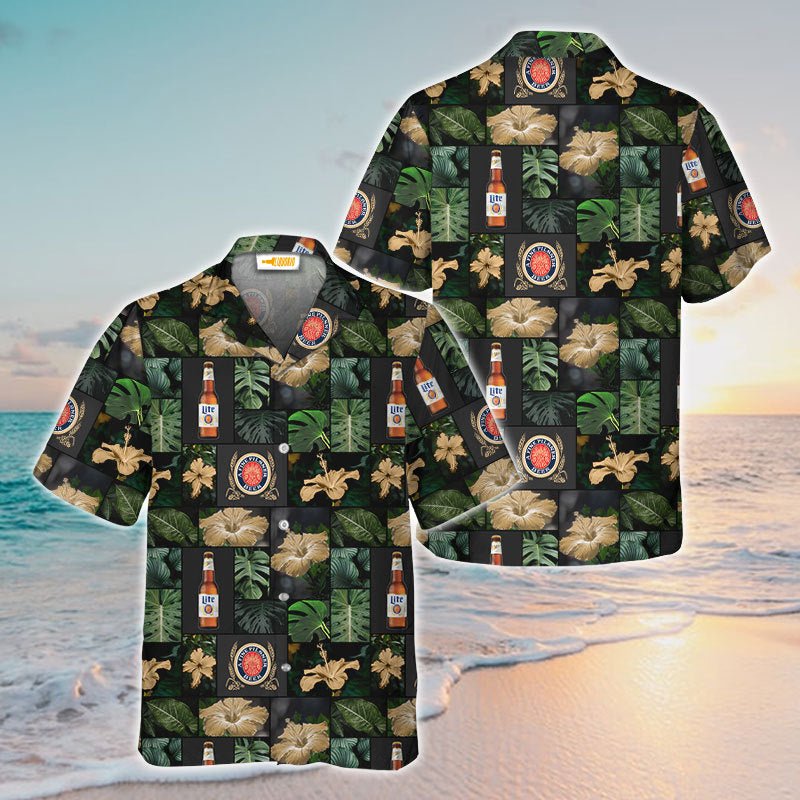 Miller Lite Tropical Hibiscus Flower Hawaiian Shirt - VinoVogue.com