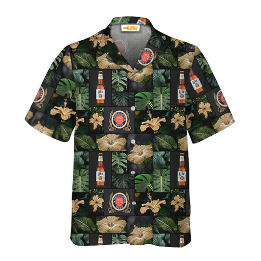 Miller Lite Tropical Hibiscus Flower Hawaiian Shirt - VinoVogue.com