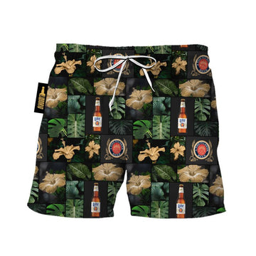 Miller Lite Tropical Hibiscus Flower Swim Trunks - VinoVogue.com