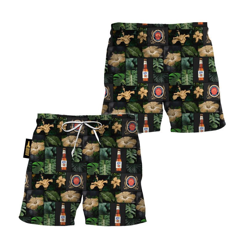 Miller Lite Tropical Hibiscus Flower Swim Trunks - VinoVogue.com