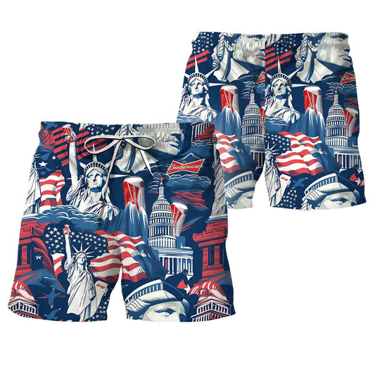 American Liberties Holding Budweiser Swim Trunks - VinoVogue.com