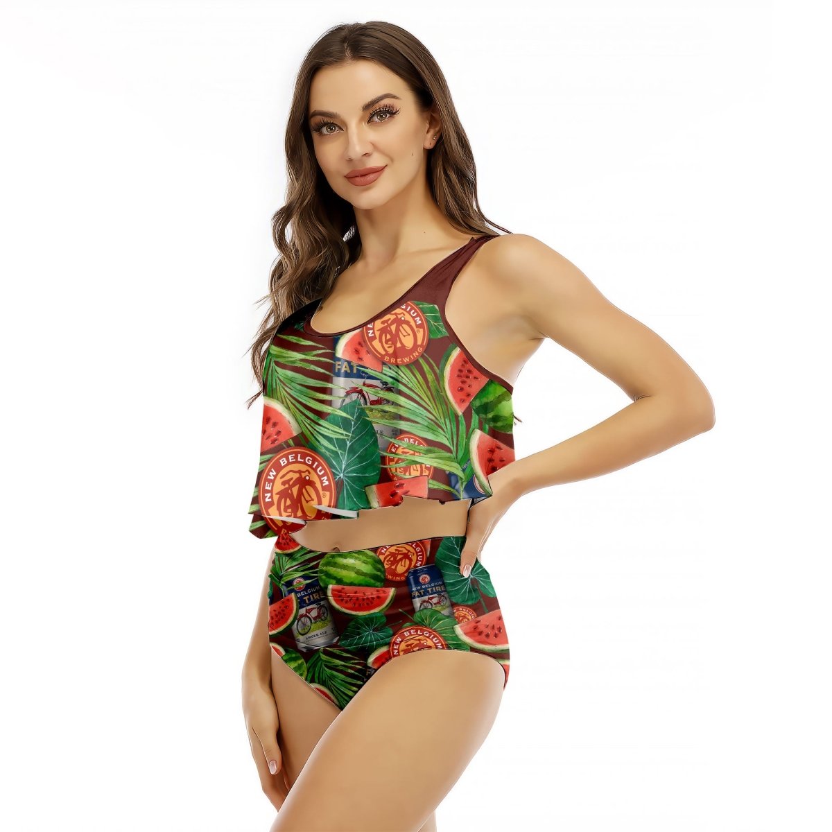 New Belgium Watermelon Ruffled Vest Swimsuit - VinoVogue.com