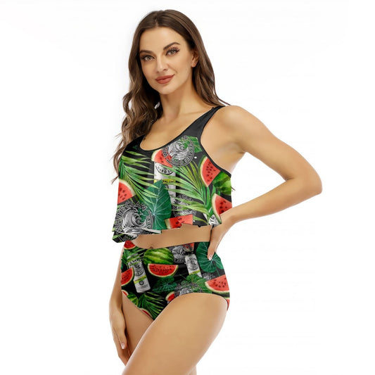 White Claw Watermelon Ruffled Vest Swimsuit - VinoVogue.com