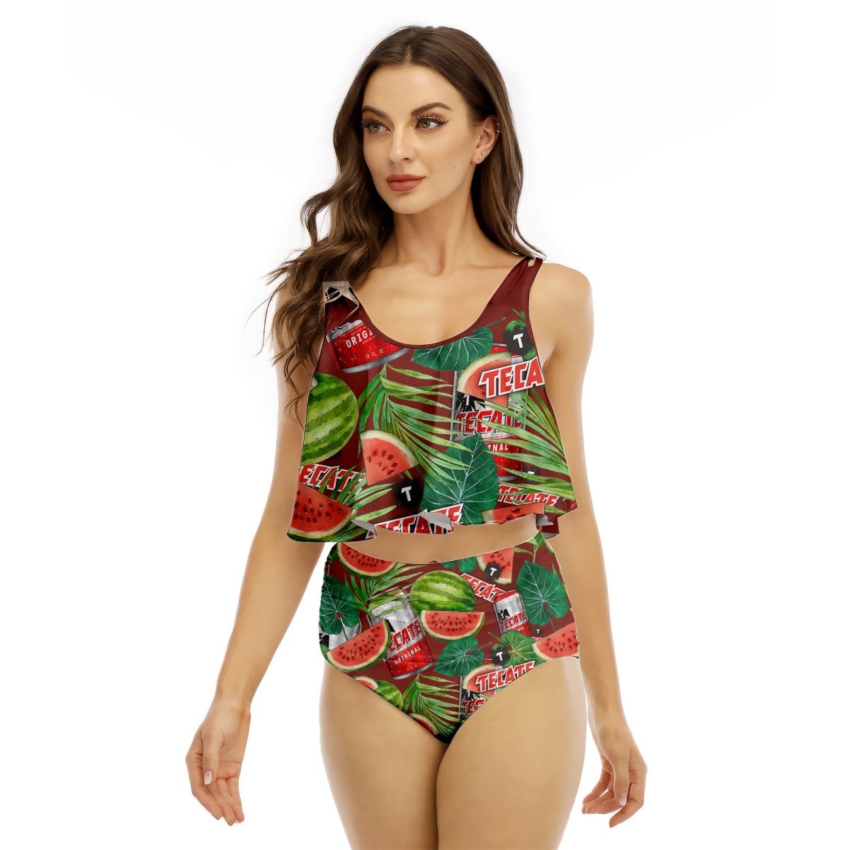 Tecate Watermelon Ruffled Vest Swimsuit - VinoVogue.com