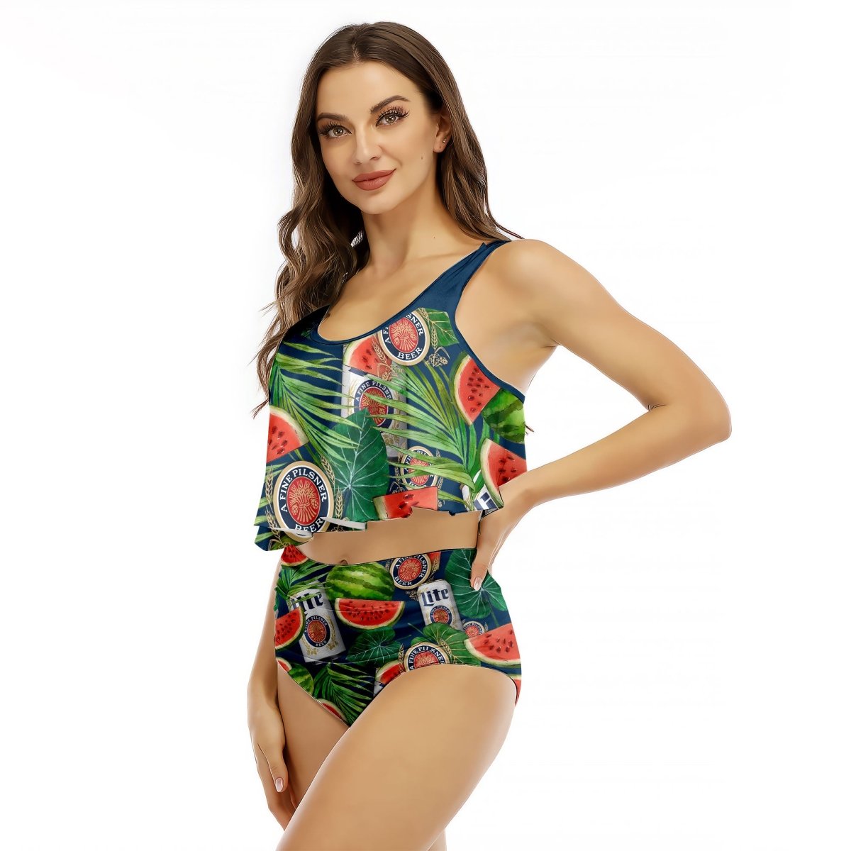 Miller Lite Watermelon Ruffled Vest Swimsuit - VinoVogue.com