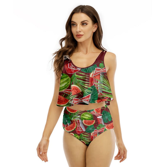 Budweiser Watermelon Ruffled Vest Swimsuit - VinoVogue.com