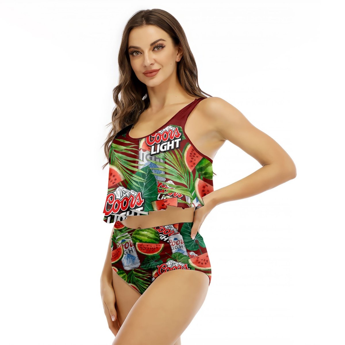 Coors Light Watermelon Ruffled Vest Swimsuit - VinoVogue.com