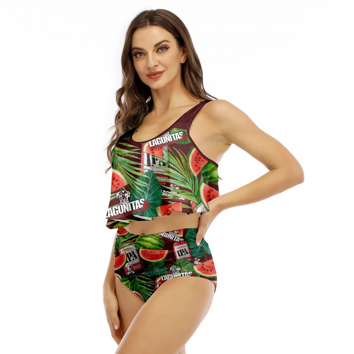 Lagunitas Watermelon Ruffled Vest Swimsuit - VinoVogue.com