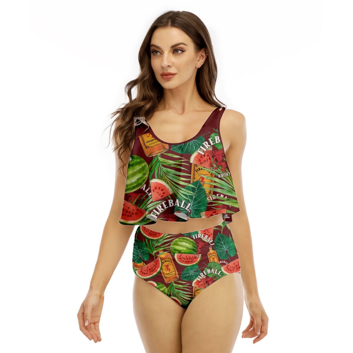 Fireball Watermelon Ruffled Vest Swimsuit - VinoVogue.com