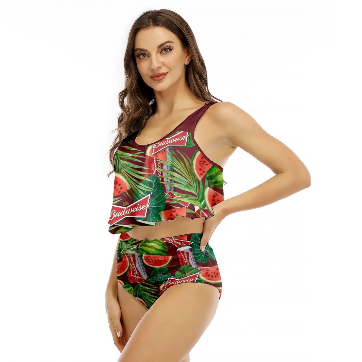 Budweiser Watermelon Ruffled Vest Swimsuit - VinoVogue.com