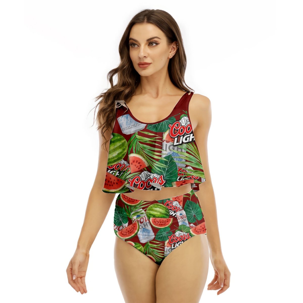 Coors Light Watermelon Ruffled Vest Swimsuit - VinoVogue.com