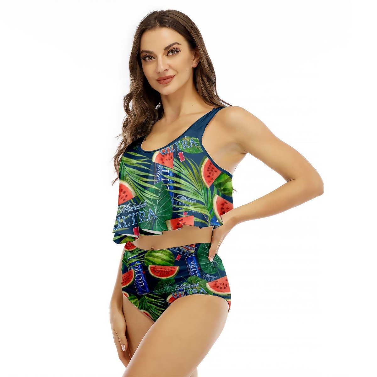 Michelob Ultra Watermelon Ruffled Vest Swimsuit - VinoVogue.com