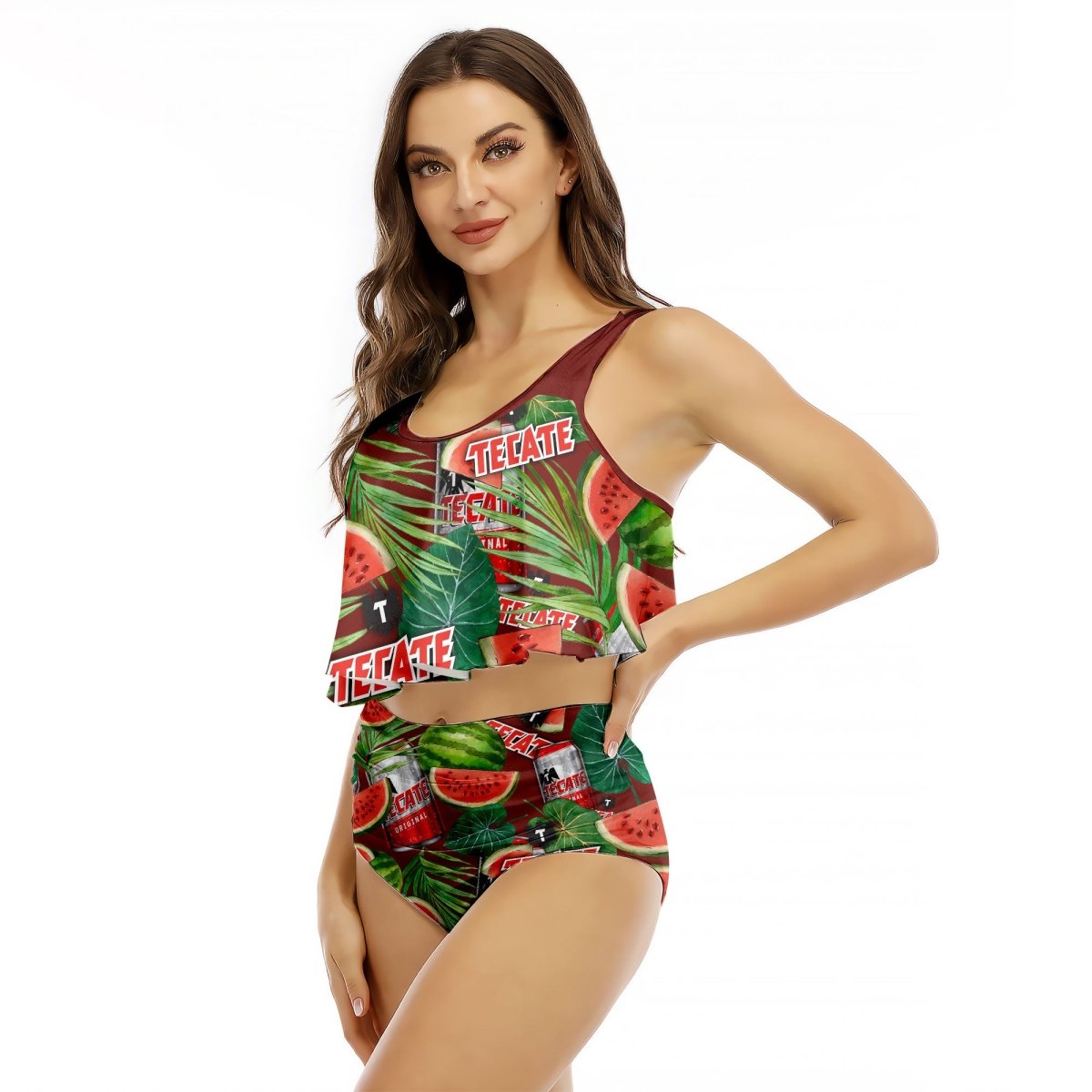 Tecate Watermelon Ruffled Vest Swimsuit - VinoVogue.com