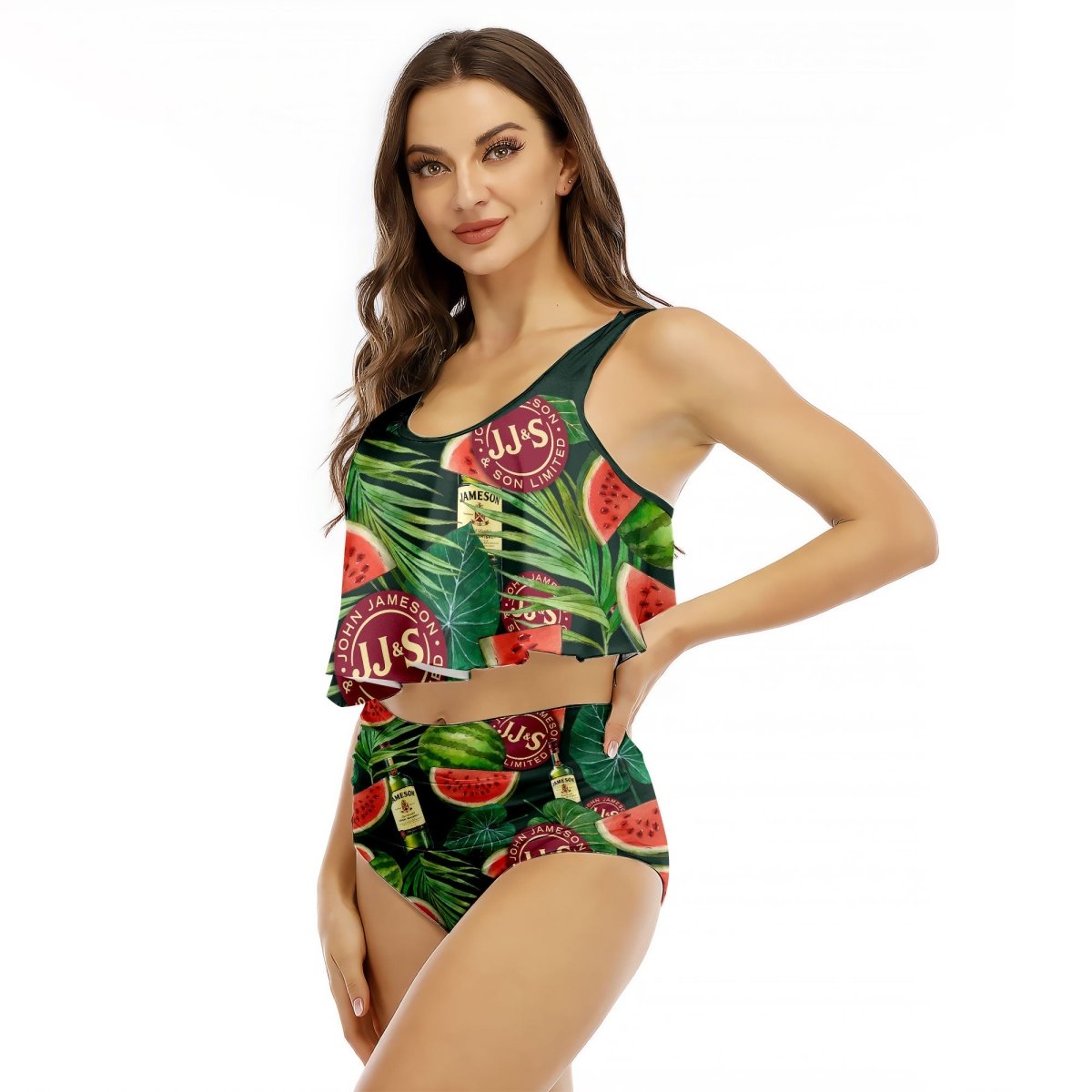 Jameson Watermelon Ruffled Vest Swimsuit - VinoVogue.com