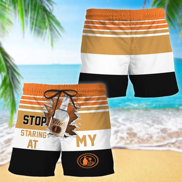 Tito's Vodka Stop Staring At Horizontal Striped Swim Trunks - VinoVogue.com