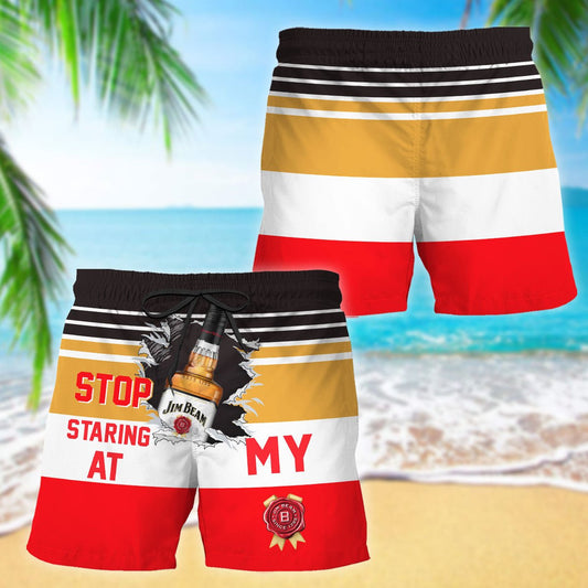 Jim Beam Stop Staring At Horizontal Striped Swim Trunks - VinoVogue.com