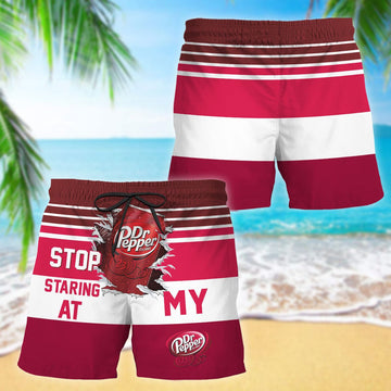 Dr Pepper Stop Staring At Horizontal Striped Swim Trunks - VinoVogue.com