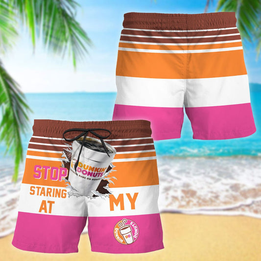 Dunkin' Donuts Stop Staring At Horizontal Striped Swim Trunks - VinoVogue.com